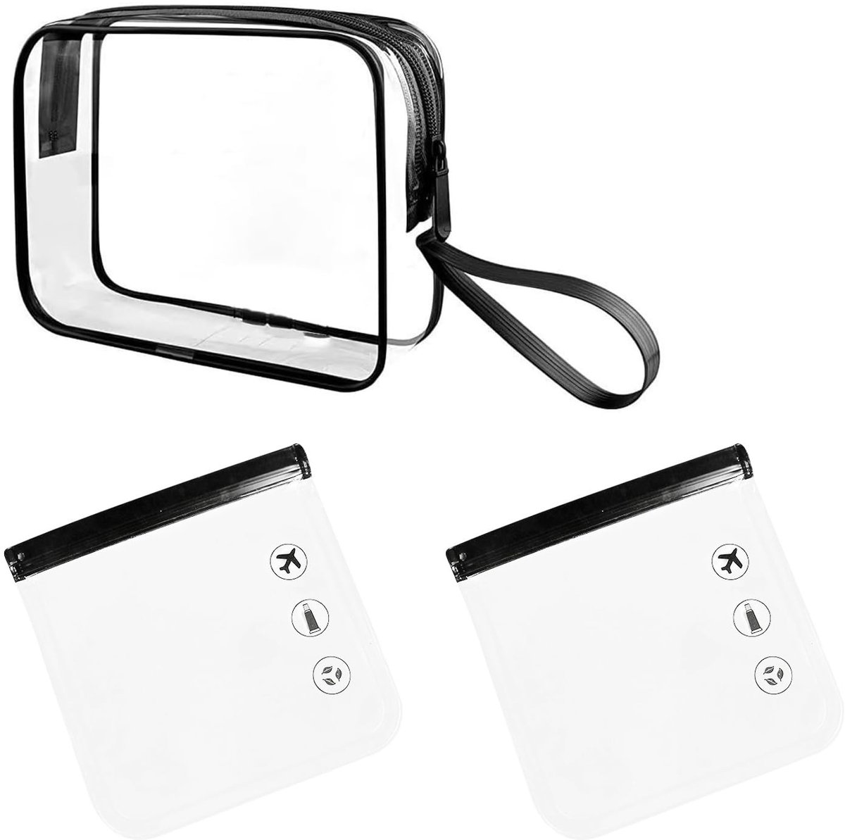 Dailygoods- Toilettas Transparant 3 Stuks - Waterdichte Make-uptas - Reistas Dames/Heren - Herbruikbaar - TSA-goedgekeurd - Versterkte Naden - Cosmeticatas