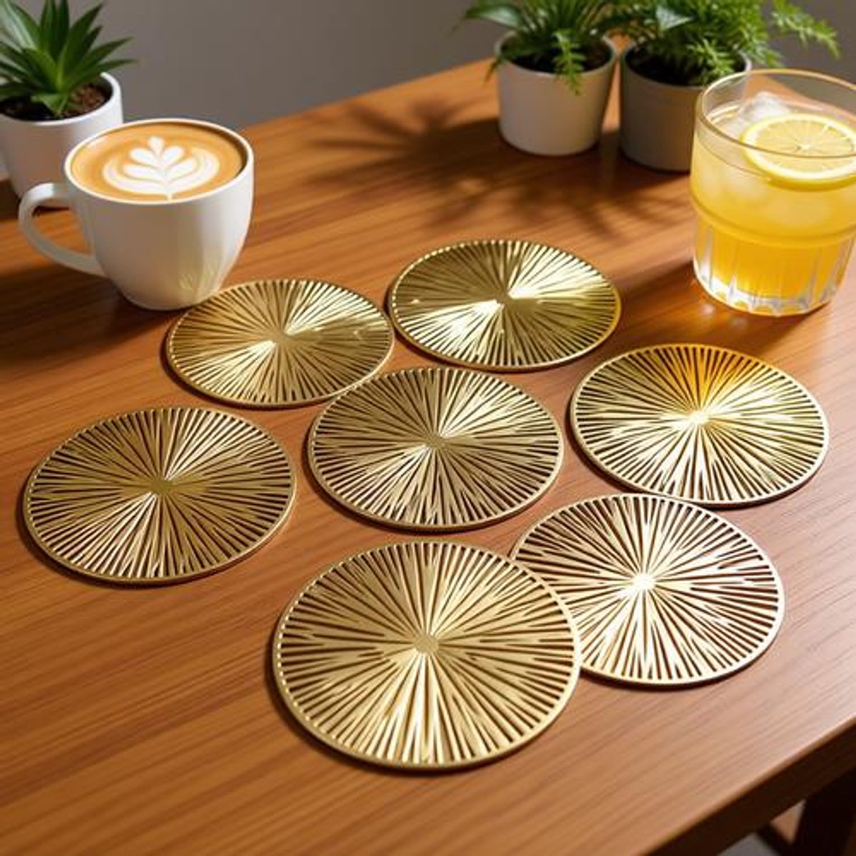 Set van 6 Gouden Ronde Onderzetters (10x10 cm) - Hittebestendige PVC Placemats voor Kopjes en Mokken