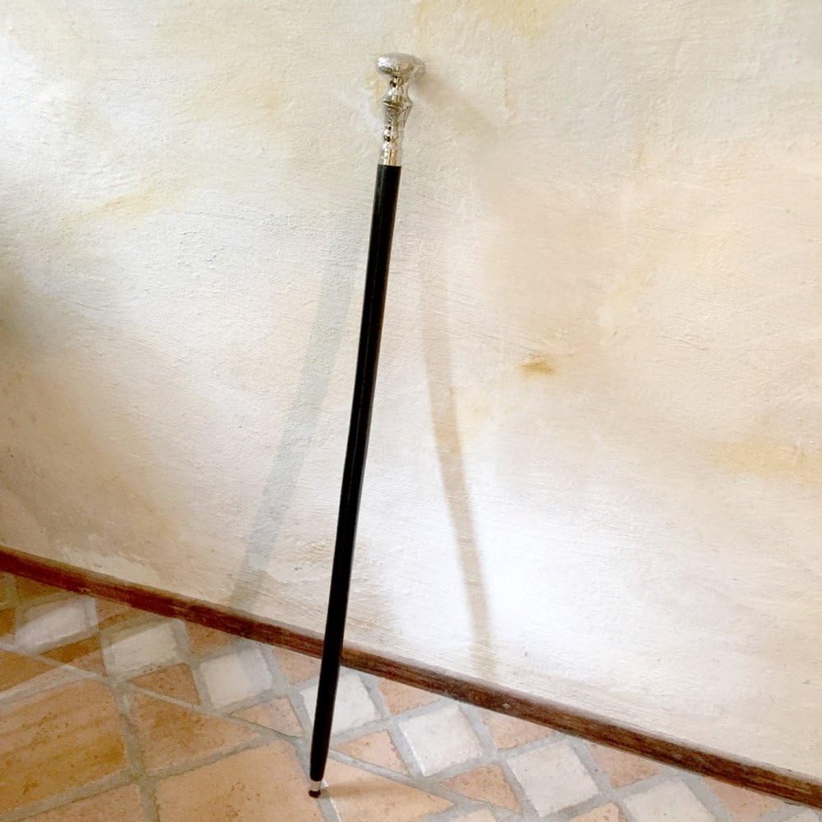 Wandelstok - Stok met knop - Stijlvol lopen - Nikkelen knop - 915 cm - Zwart
