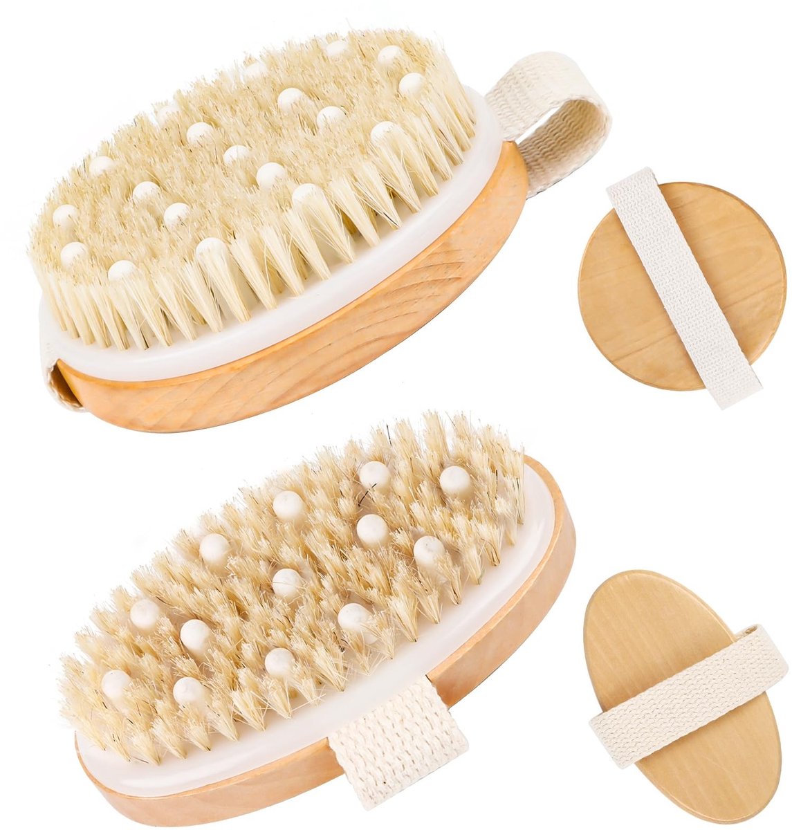 Dailygoods- Droogborstel lymfedrainage - Massageborstel lichaam - Peelingborstel cellulitis - 2 stuks - 11 cm ronde handmassageborstel - Verbetert doorbloeding