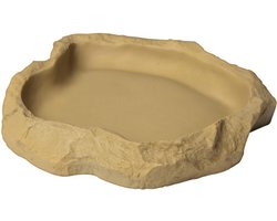 Voer en Drinkschaal - Reptielenbakje Terrarium - Terrarium Inrichting - Natuursteenlook Robuust - 19 x 17 cm - Grijs