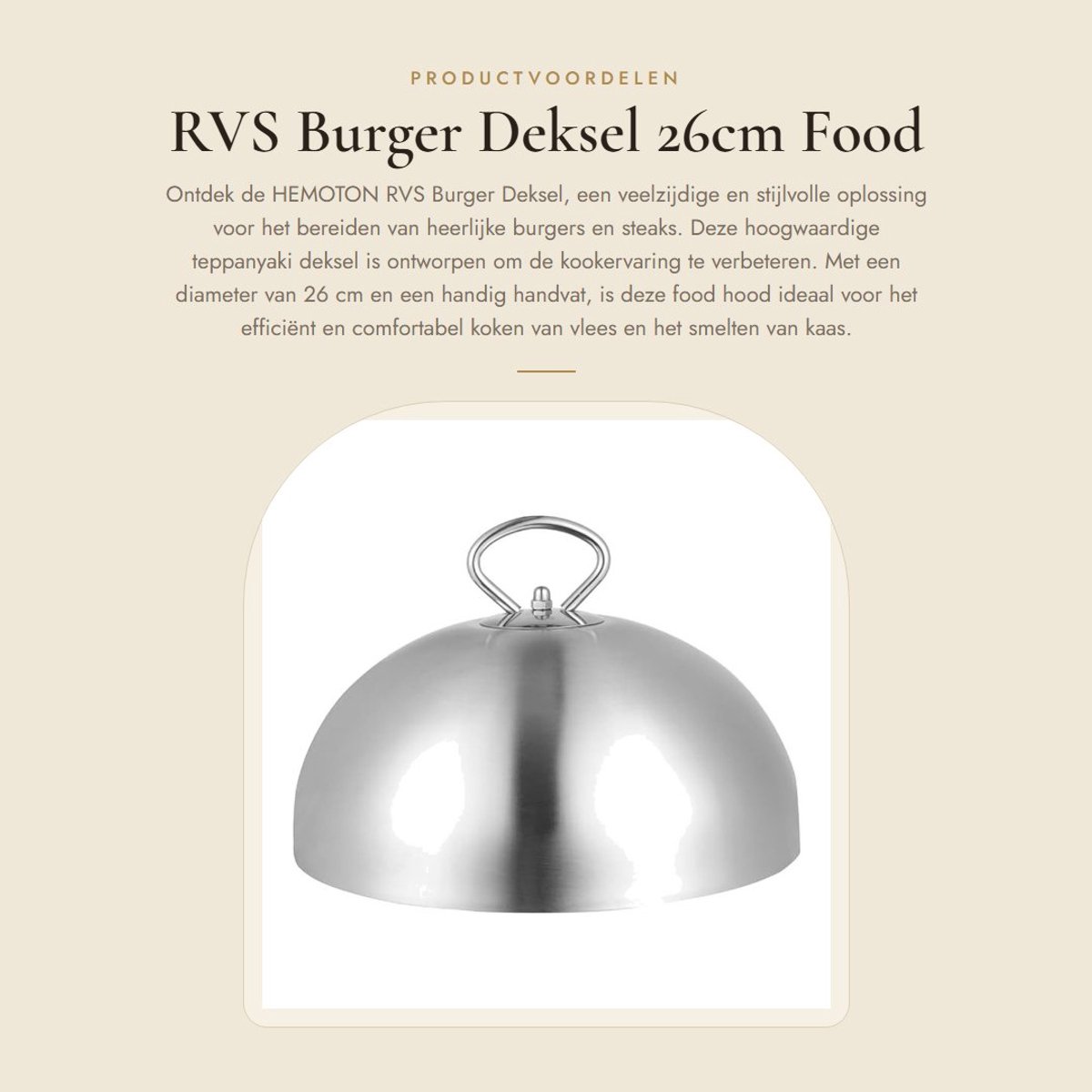 Dailygoods- Voedseldeksel Roestvrij Staal - Deksel met Handvat - Voedselkap - Hamburger Deksel - 26 cm - Hittebestendig - Duurzaam