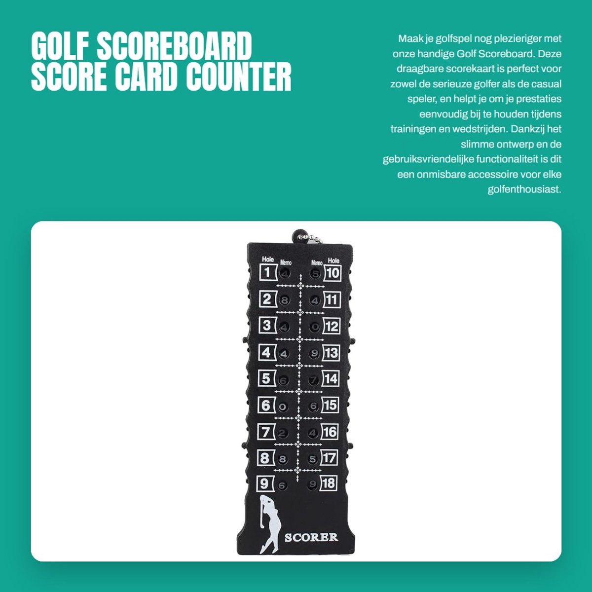 Dailygoods- Scorebord Golf - Waterdicht - 18 Scores - Handzaam - Kunststof - Duurzaam - Ideaal voor Competities - Scorecounter