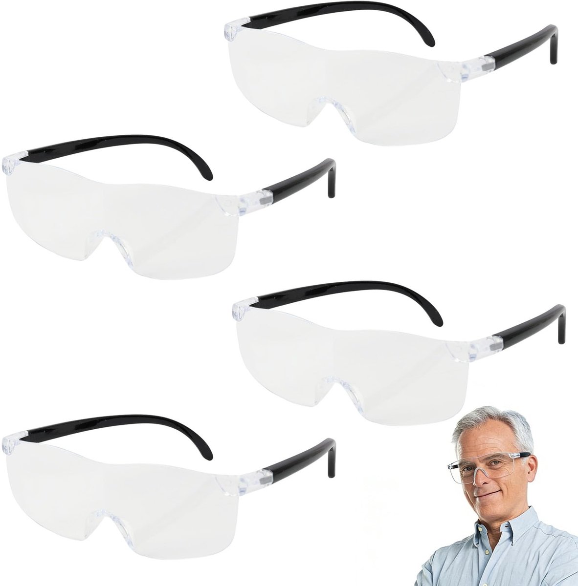 Dailygoods - Set van 4 Loepbrillen met Diverse Vergrotingen
