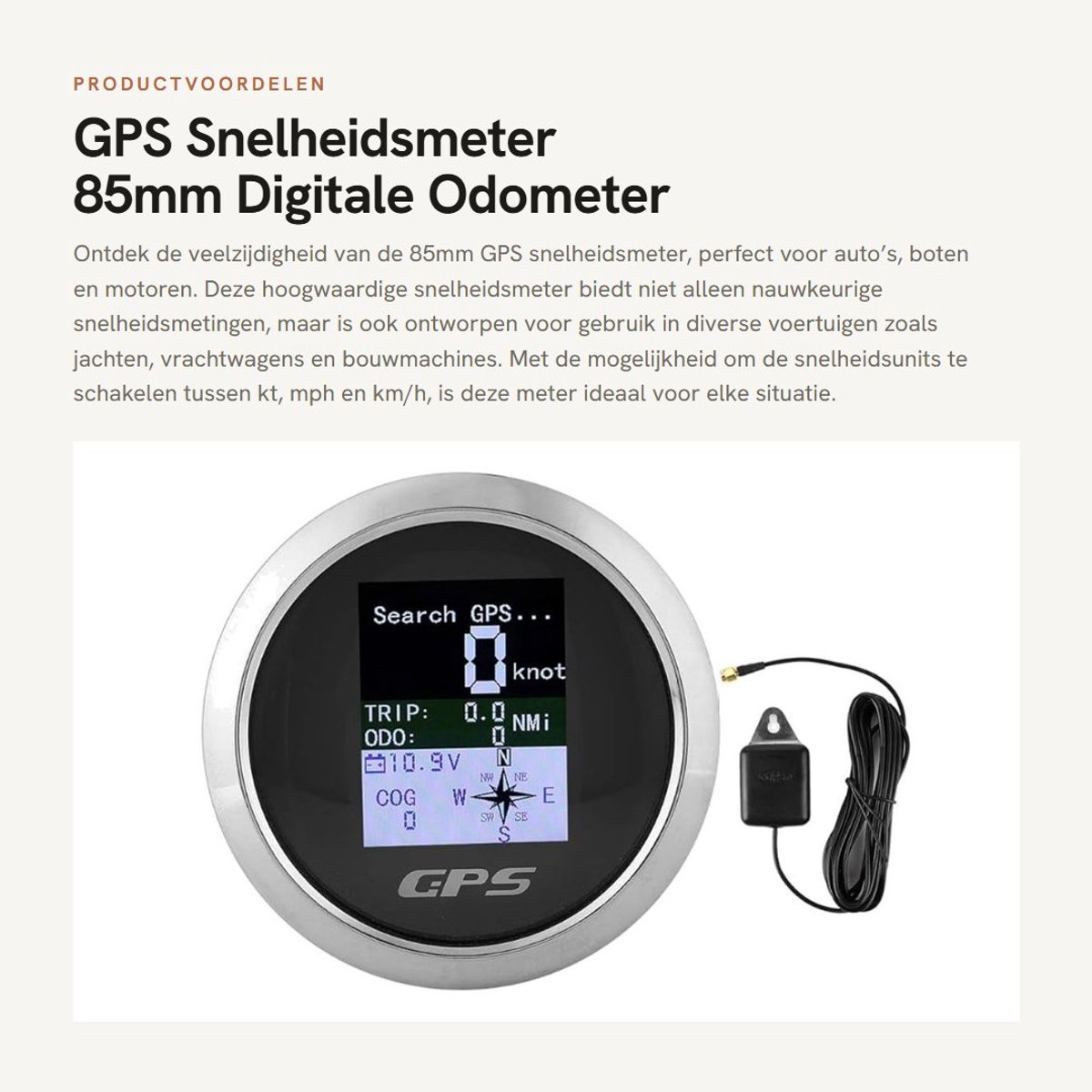 Dailygoods- Snelheidsmeter 85mm - Waterdichte Digitale Snelheidsmeter - Roestvrij Stalen Behuizing - Geschikt voor Auto/Boot - Draadloze Navigatie Indicator - Eenvoudige Installatie