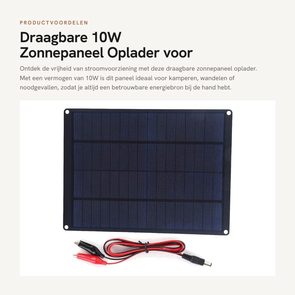 Dailygoods- Zonnepaneel 10W 12V Waterdicht - Draagbaar Zonnepaneel - Oplader voor Smartphone - Zonnepaneel voor Camping - Zonnepaneel voor Noodgevallen - Ideaal voor Outdooractiviteiten - Zonnepaneelkit