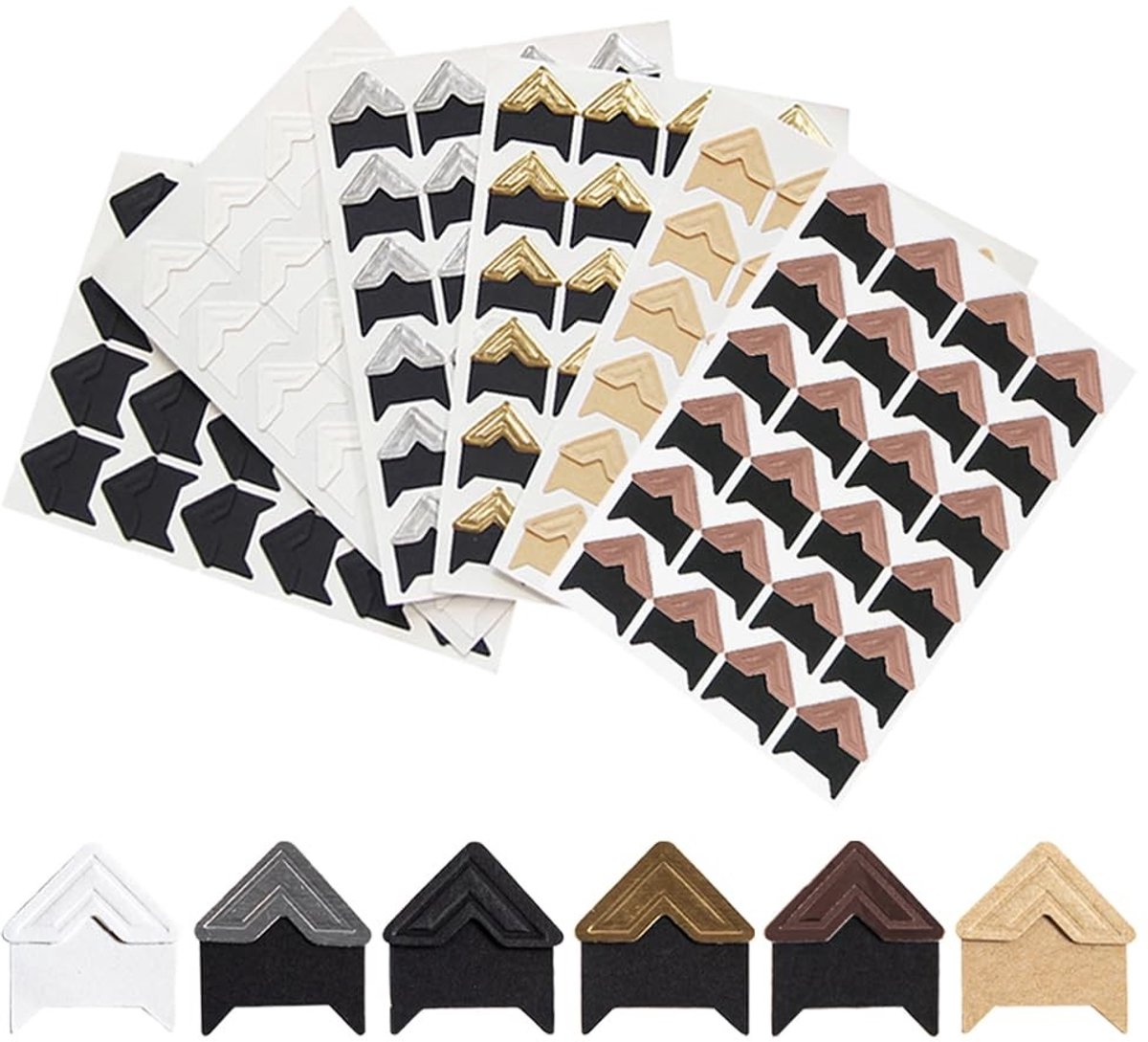 Dailygoods- Fotohoekstickers 432 stuks - Zelfklevend - Plakboek - Fotohoekstickers - Doe-het-zelf - 6 Kleuren - Kraftpapier 2x2 cm - Fotohoeken