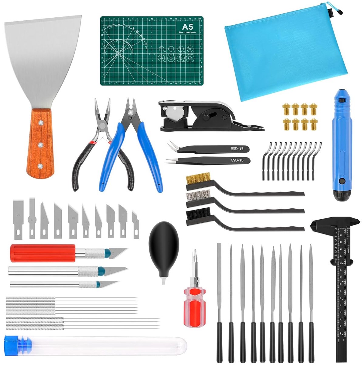3D-printer gereedschap - Print accessoires - Printen onderhouden - Uitgebreide set - 73-delig - Grijs