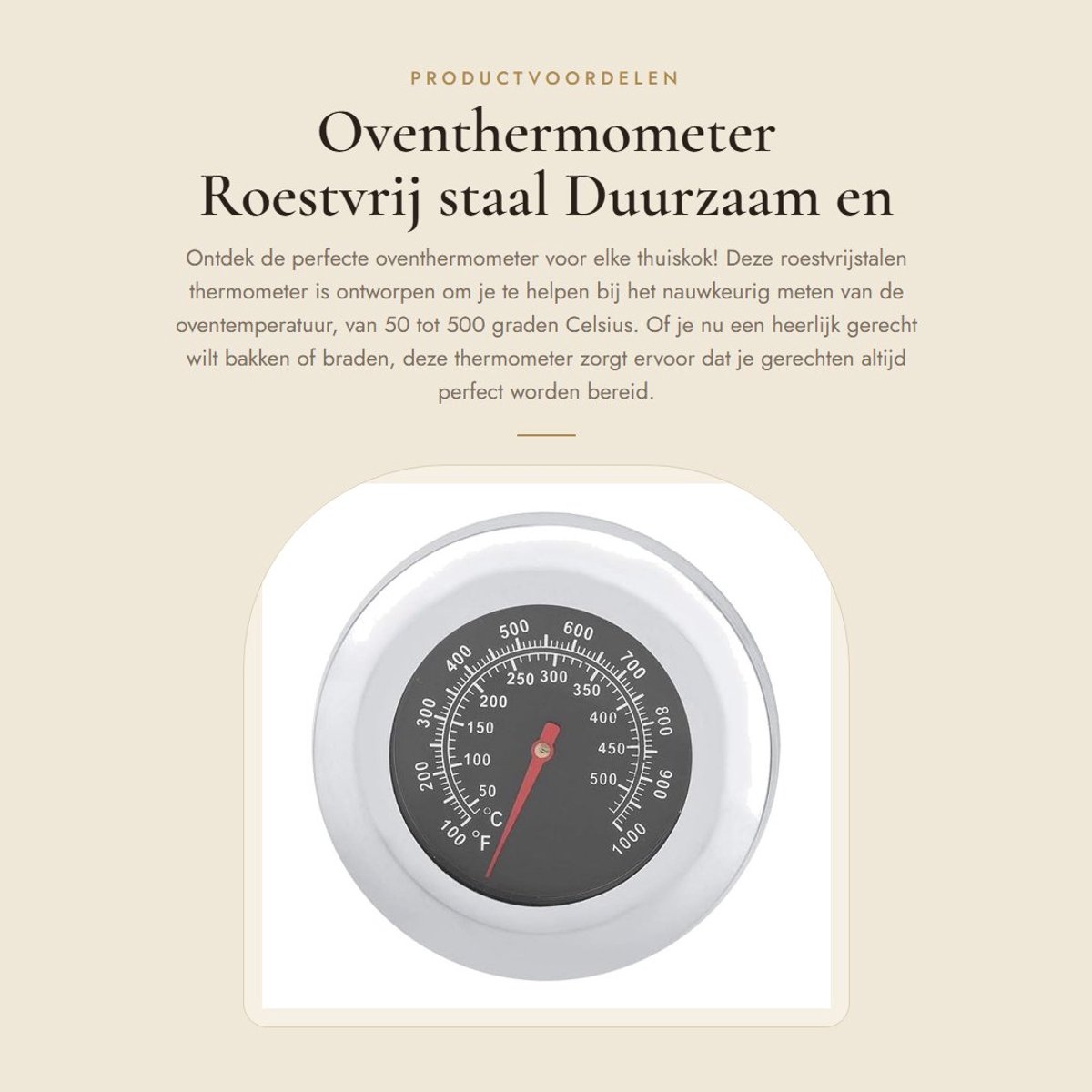 Dailygoods- Oven Thermometer Roestvrij Staal - Digitale Keukenthermometer - Temperatuurbereik 50-500 °C - Voor Vloeistof/Voedsel - Eenvoudig te Gebruiken - Hoogwaardige Kwaliteit - Keuken Thermometer