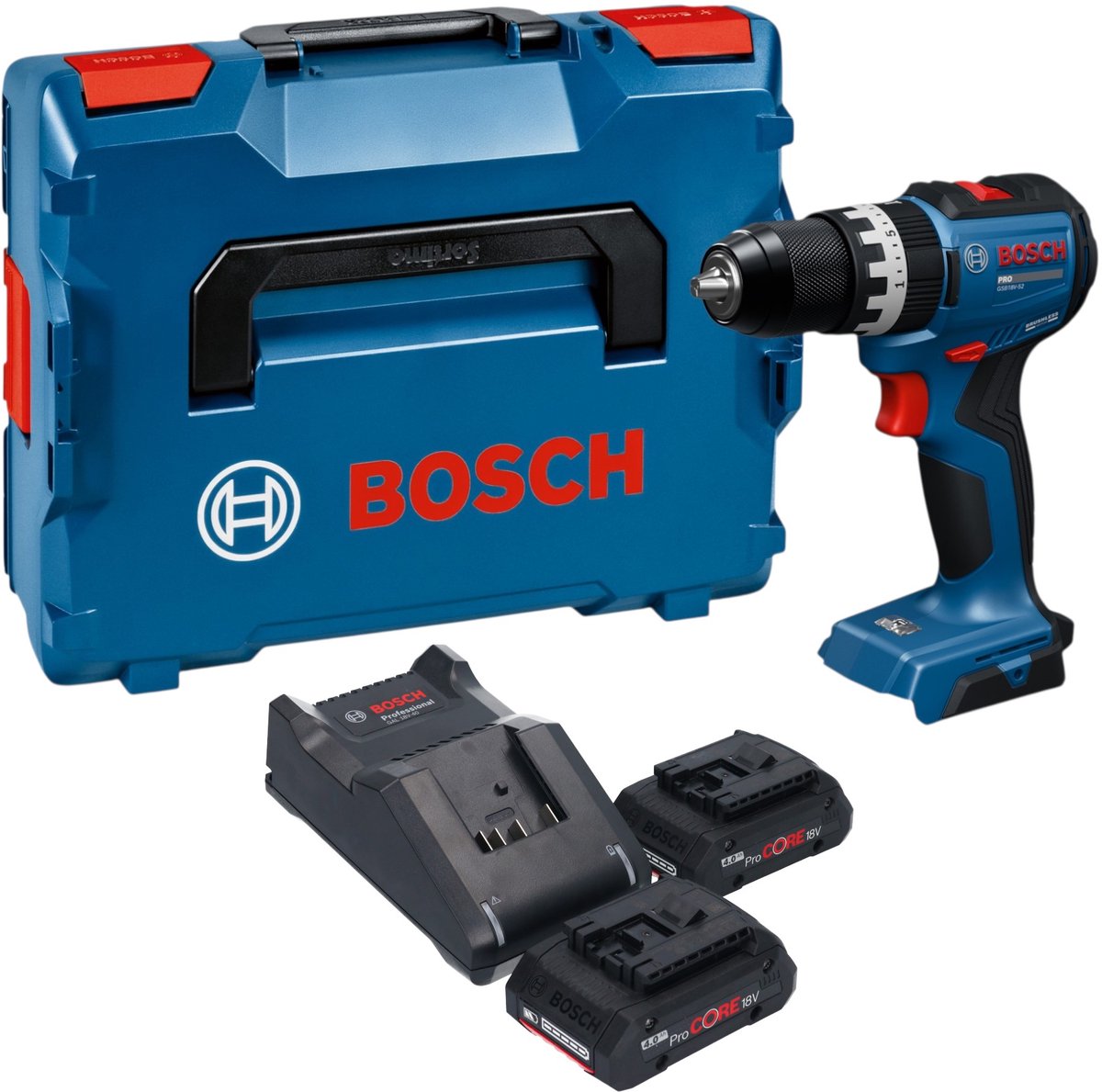 Bosch GSB 18V-52 Professional accu-slagboormachine 18 V 70 Nm borstelloos + 2x ProCORE-accu 4,0 Ah + oplader + L-Boxx