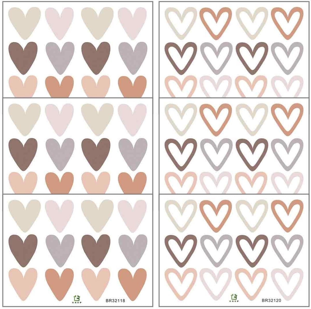 Dailygoods- Muurstickers Hartvorm - 72 Stuks - Zelfklevend - Wanddecoratie Kinderkamer - Bohemian Stijl - Hoogwaardige Materialen