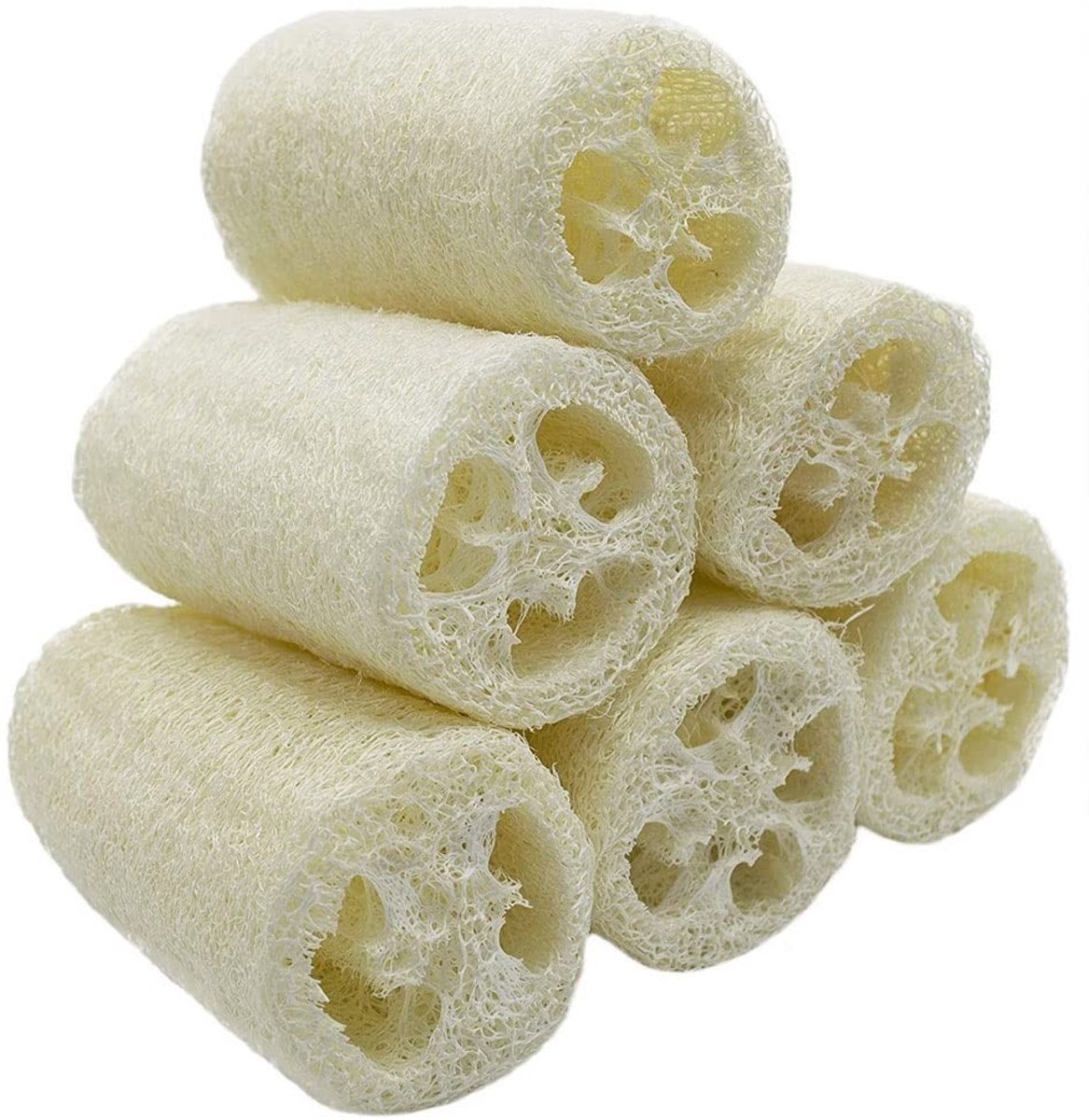 Dailygoods- Luffa Spons - 6 Stuks - Natuurlijke Spa-Scrubber - Dode Huid Verwijdering - Keuken Reinigingsmiddel - Ca. 10 Cm - Verlengde Levensduur - Badstofspons