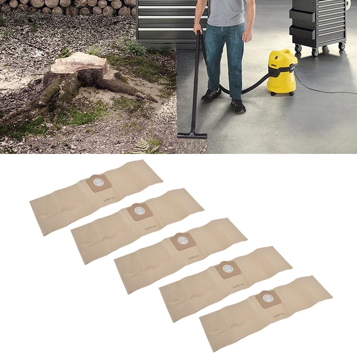 Dailygoods- Stofzuigerzak 5-delig - Geschikt voor Karcher 6.959-130.0 - Papier - Eenvoudig te installeren - Verbeterde reinigingsefficiëntie - Geschikt voor thuisgebruik - Stofzak