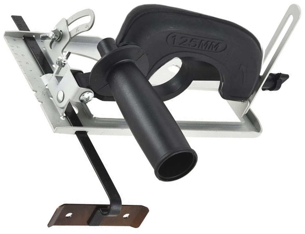 Dailygoods- Haakse Slijperbeugel Verstelbaar - Universele Slijperhouder - Metalen Standaard - Stofkap - Geschikt voor 100/115/125 mm - Slijperstandaard