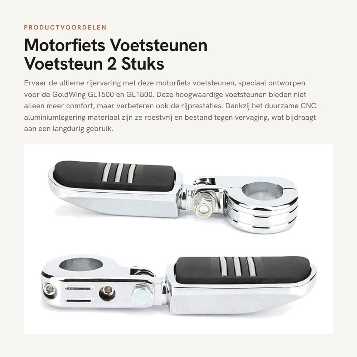 Dailygoods- Voetsteunen Motorfiets - CNC-aluminiumlegering - Chroomkleur - Montagebeugels - Geschikt voor GoldWing GL1500/GL1800 - Duurzaam - Motorsteunen