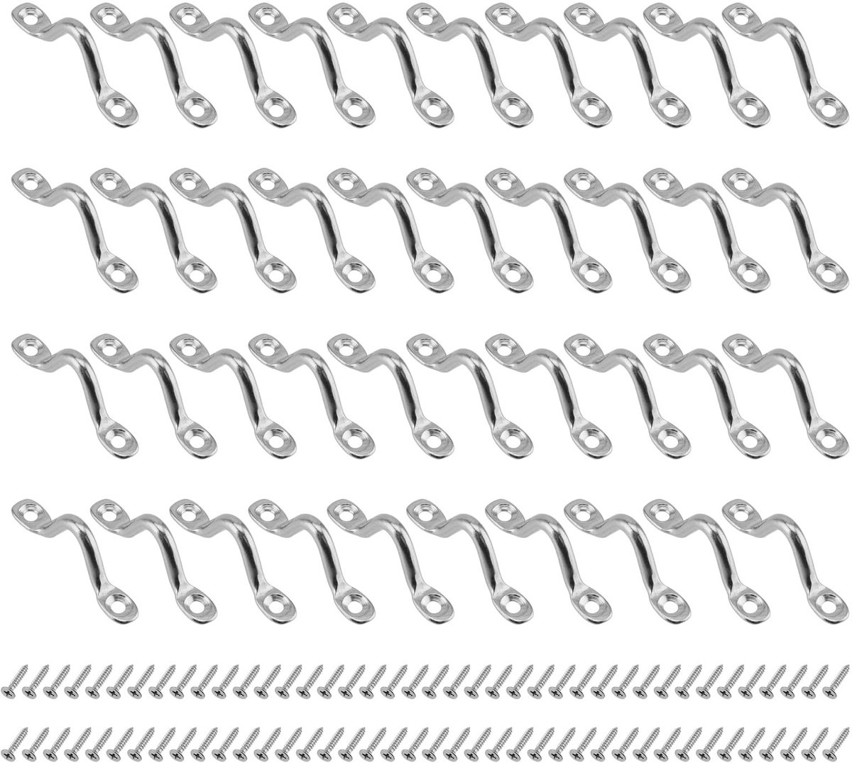 Dailygoods- Fenderoogje 40 Stuks - Roestvrij Stalen Oogriemen - Bevestigingselement - Inclusief 80 Zilveren Schroeven - Geschikt voor Kajak/Kano - Draagvermogen en Veiligheid - Oogplaat