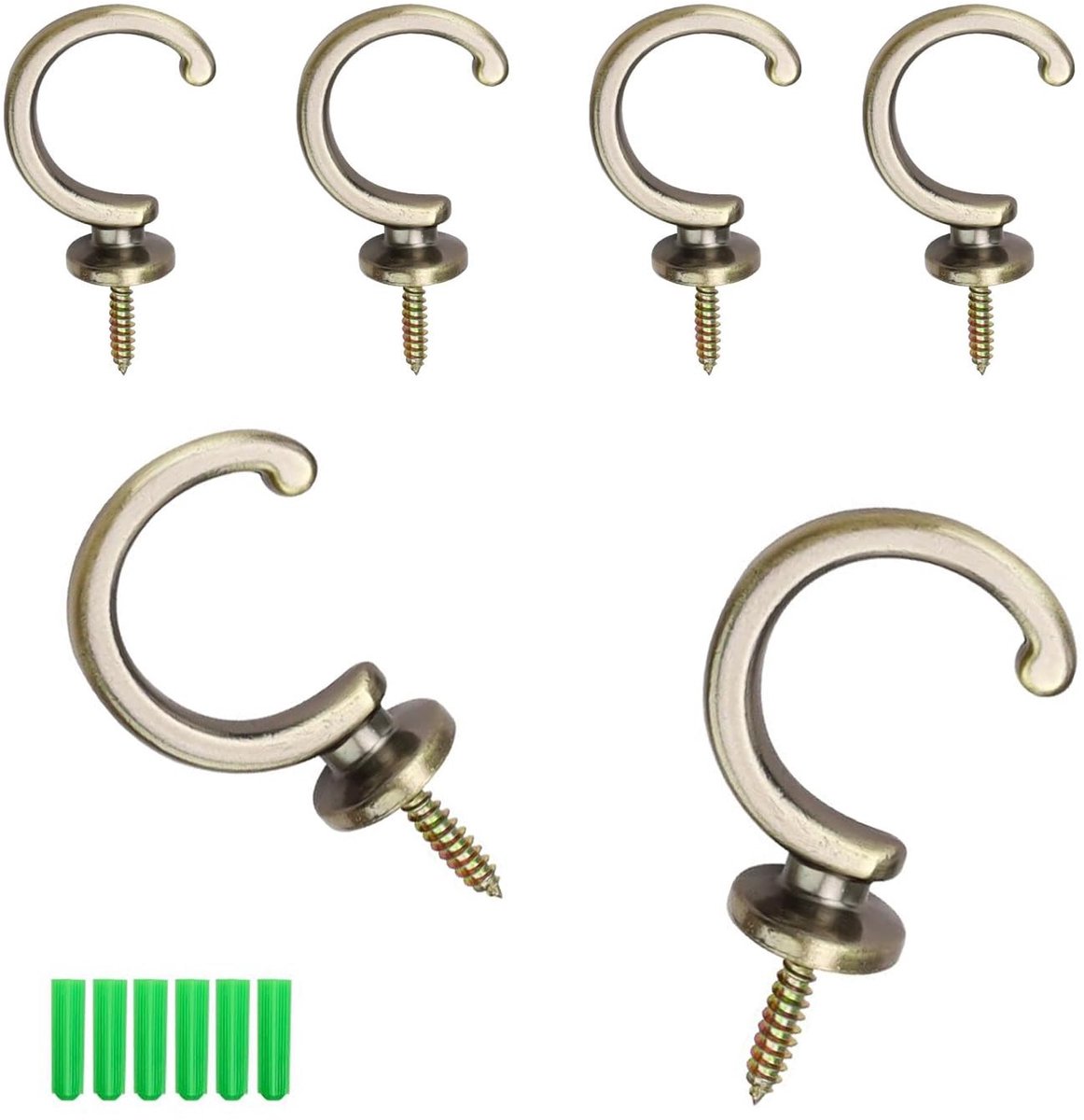 Dailygoods - Gehaakte gordijnen - Elegante gordijnhaken - Sterk en stevig - 6 stuks - Geschikt voor vintage gordijnen - Zinklegering - Voor wandmontage