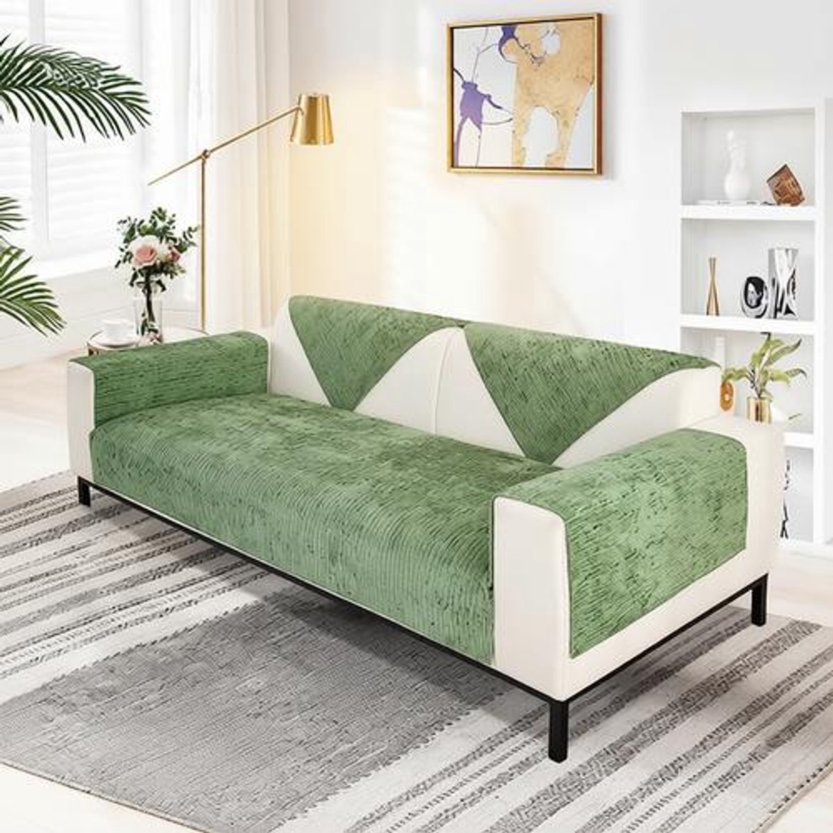 Bankhoes chenille 70x210 cm groen - Luxe zachte gestructureerde hoes voor 1-4 persoons banken - Antislip
