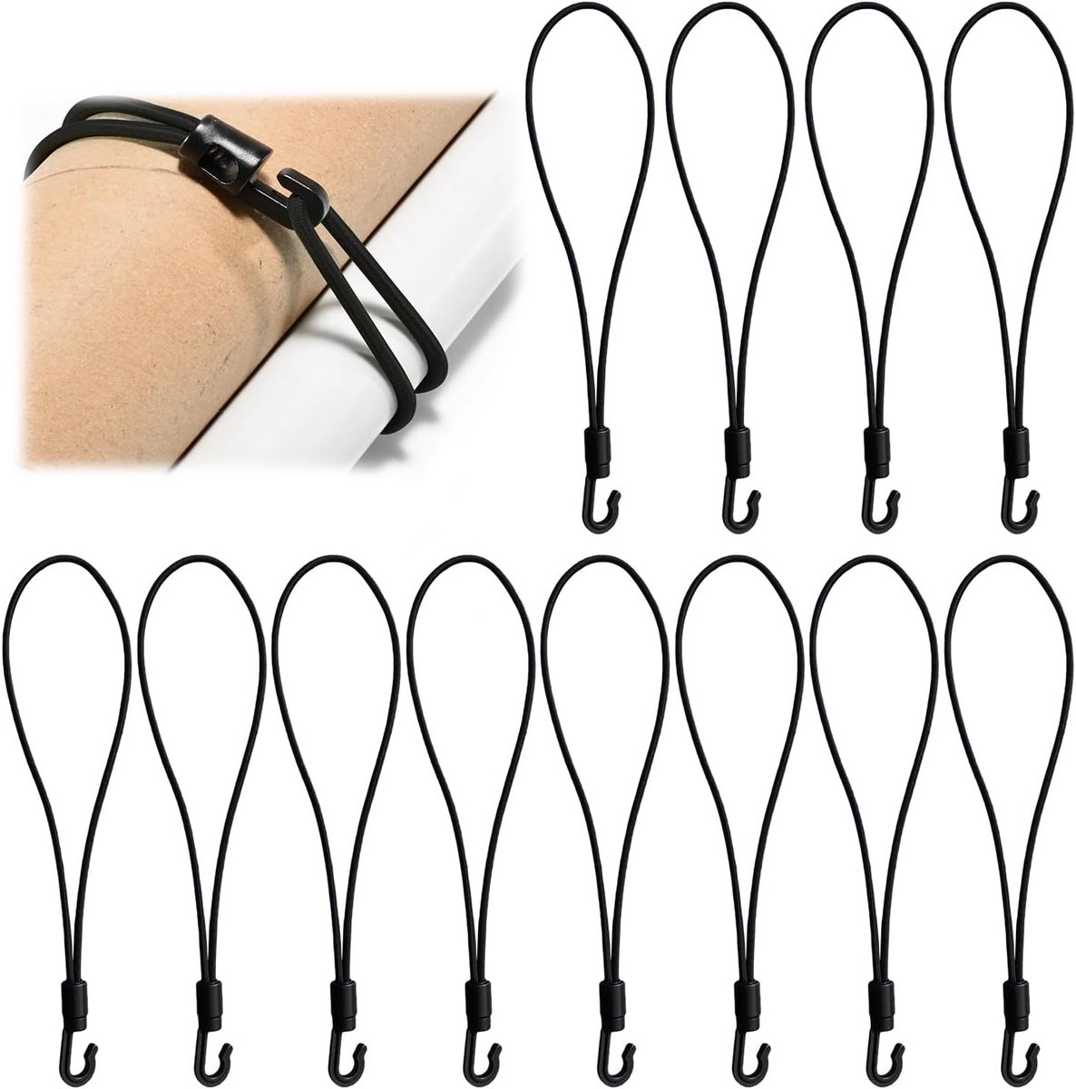 Spanrubbers met haken - Elastieke spanbanden - Dekzeil bevestigen - Multifunctioneel gebruik - 12 stuks - Zwart