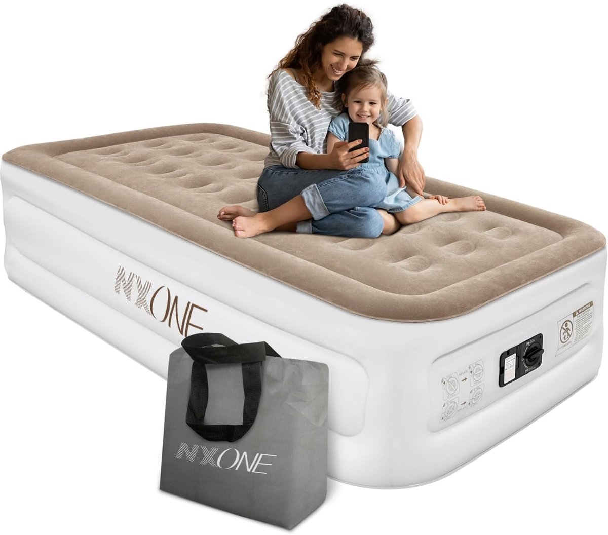 Luchtmatras - Opblaasbaar bed - Gasten ontvangen - Ingebouwde pomp - 203 x 101 cm - Bruin