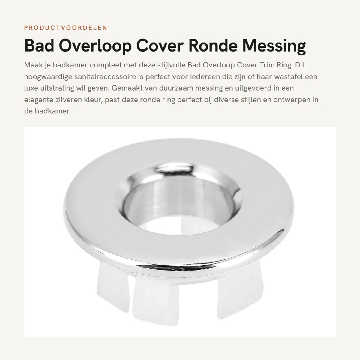 Dailygoods- Overloopdeksel Robuust Messing - Circulair Spoelgat - Badkamer Accessoire - Wastafel Trim - Ronde Ring - Duurzaam Materiaal - Overloopafdekking