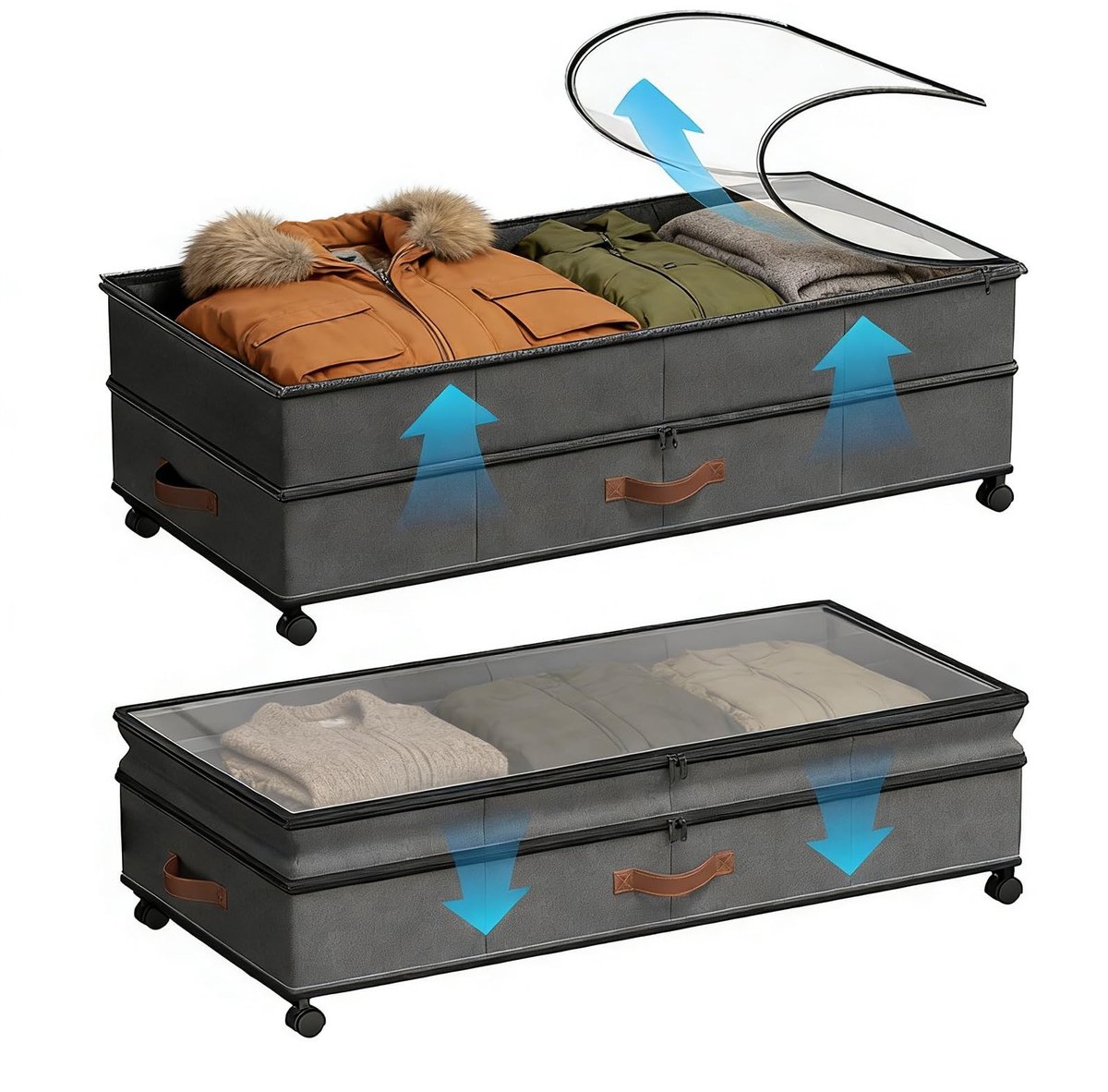 Dailygoods- Opbergdoos XXL 72L - Opbergdoos met Deksel - Ruimtebesparend - Opbergdoos voor Kleding/Schoenen - Opbergdoos op Wielen - Verstelbare Hoogte 25cm - Opbergbox