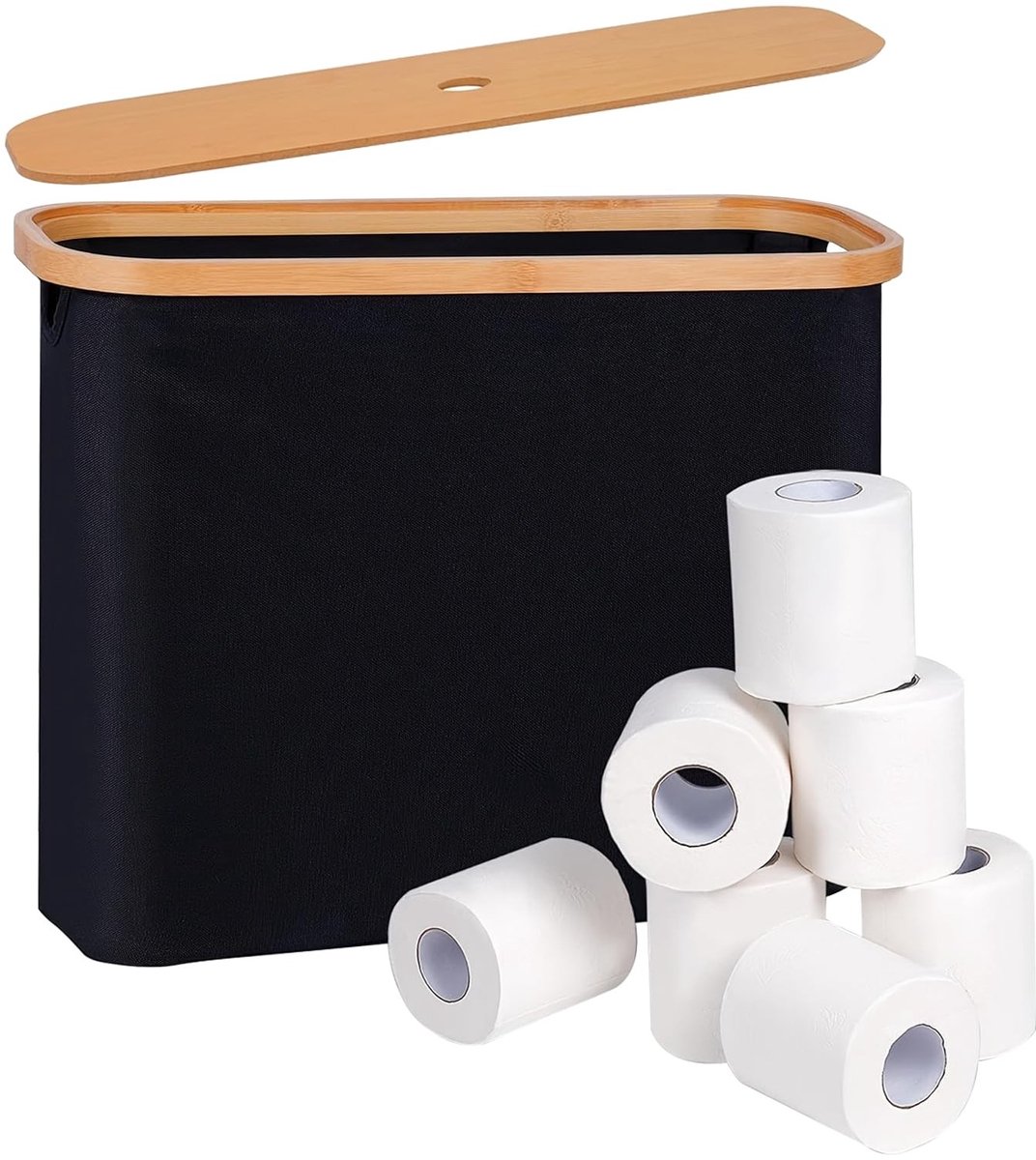 Dailygoods- Toiletpapieropbergdoos met deksel - Bamboe - Waterdicht - Stapelbaar - Badkamerorganizer - 45 x 15 x 34,5 cm - Opbergbox