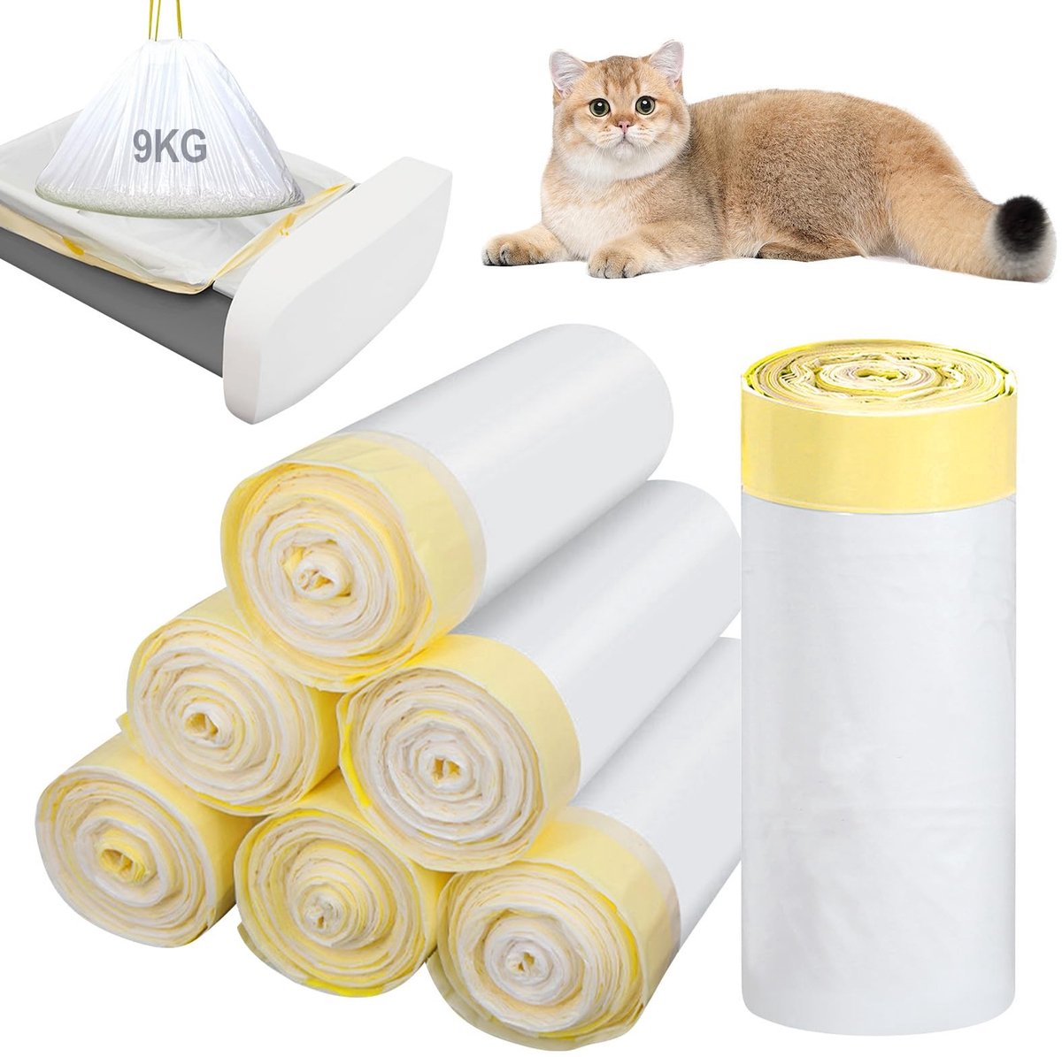 Dailygoods- Kattentoiletzakken 120 stuks - Zelfreinigende - Vuilniszakken met trekkoorden - Vloeistofdicht - Scheurvast - Duurzaam (58 x 35 cm) - Kattenbakzakken