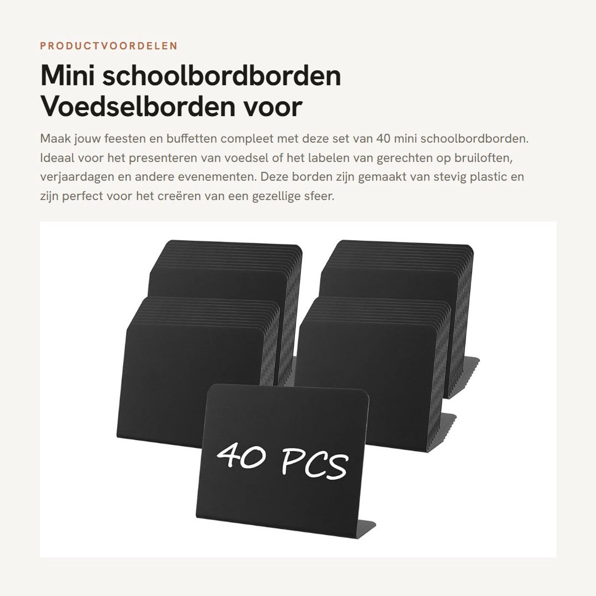 Dailygoods- Schoolbordborden 40 Stuks - Mini Voedselborden - Buffet/Feestvoedseldisplay - Zwart Bord met Standaards - 10,5 x 7,5 cm - Duurzaam PVC-Kunststof - Buffetlabels