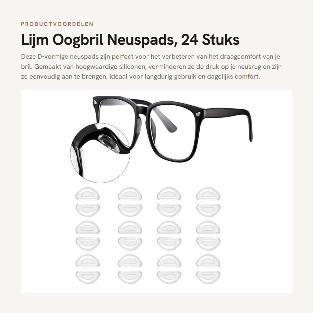 Dailygoods- Neuspads Siliconen 24 Stuks - D-vormige Neuspads - Zelfklevende Bril Pads - Antislip Neuspads - Zacht en Comfortabel - Transparant en Duurzaam - Brillenpads