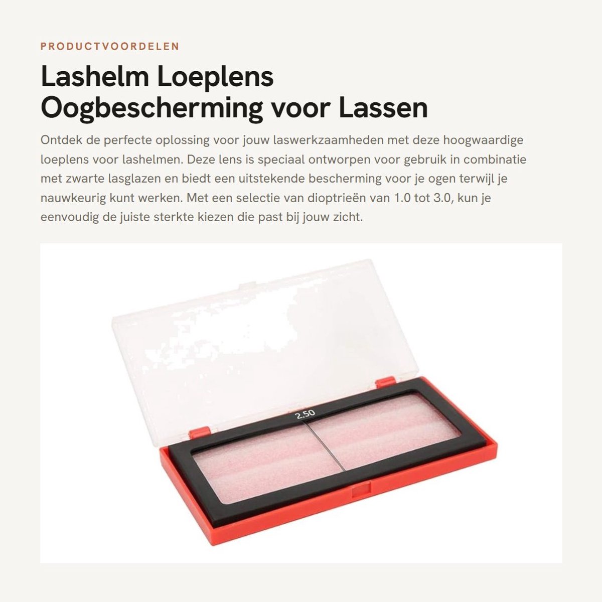 Dailygoods- Lashelm Oogbescherming - Loeplens Dioptrieën 1.0/1.5/2.0/2.5/3.0 - Vergrootglas - Geschikt voor Lasmaskers - Afmetingen 5 x 4 cm - Laslens