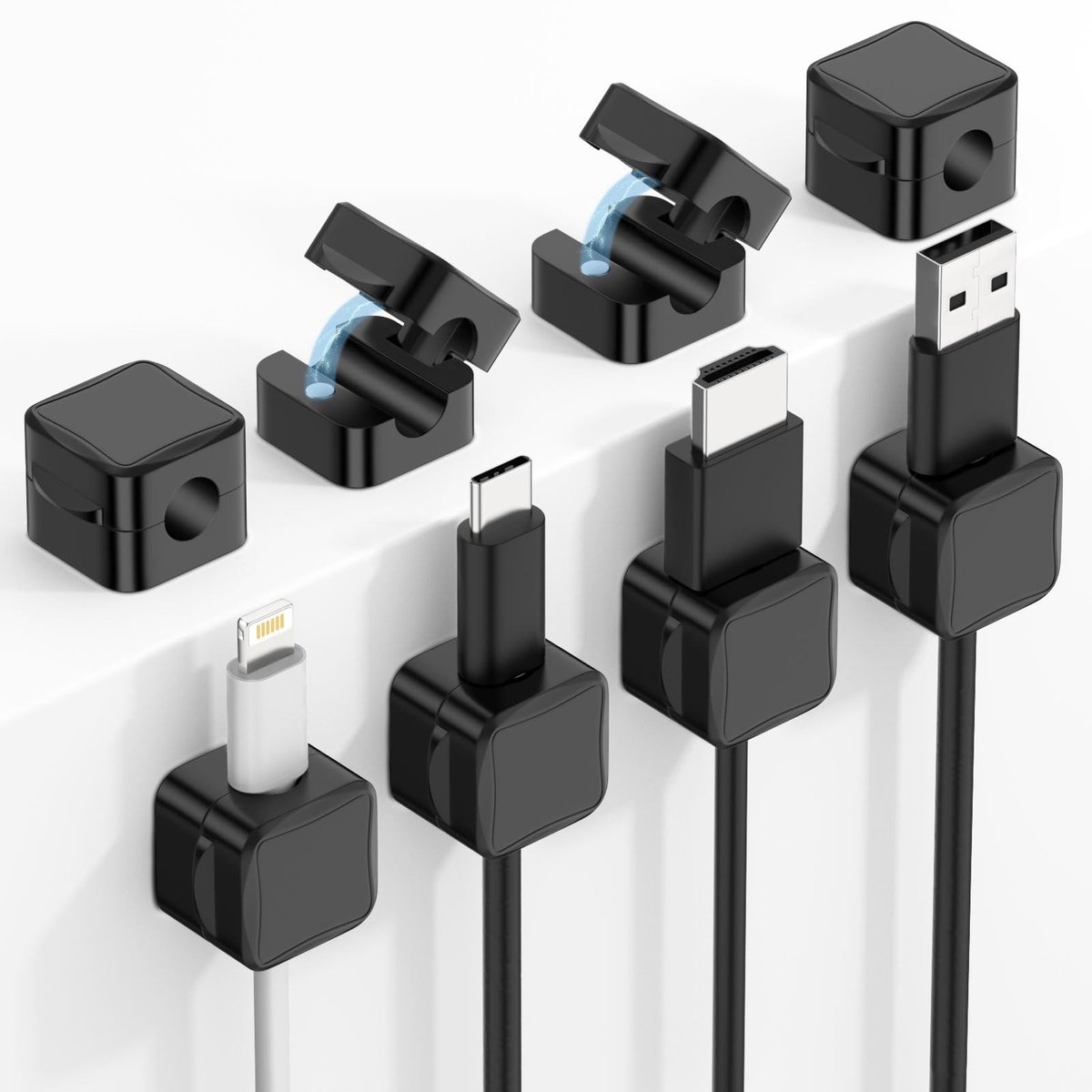 Dailygoods - Magnetic Cable Clips - Kabelbeheer - 8 Pack - Compact - Organiseer je kabels - Ideaal voor thuis en op kantoor - Zwart