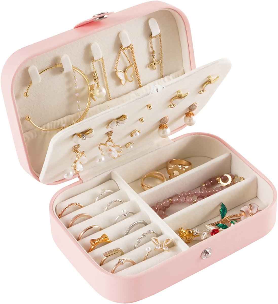 Dailygoods- Sieradendoos Hoogwaardig PU-leer - Sieradendoosje - Draagbaar - Verstelbare Scheidingswanden - Voor Oorbellen/Ringen/Halskettingen - Zacht Fluweel Binnenkant - Sieradenkistje