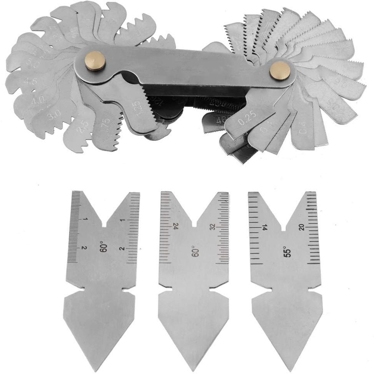 Dailygoods- Draadmeetgereedschap Precieze Metrische/Imperiale Metingen - Roestvrij Stalen Set - 60/55 Graden Centermeters - Ergonomisch Ontwerp - Duurzaam en Betrouwbaar - Schroefdraadmeter