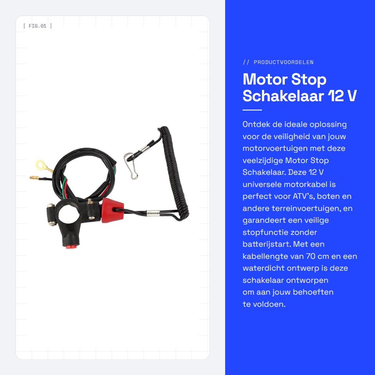 Dailygoods - Motor Stop Schakelaar - 12 V Universele Motorkabel - Veiligheidslijn - 70 cm Kabellengte - Geschikt voor en Boot - Eenvoudig te Monteren