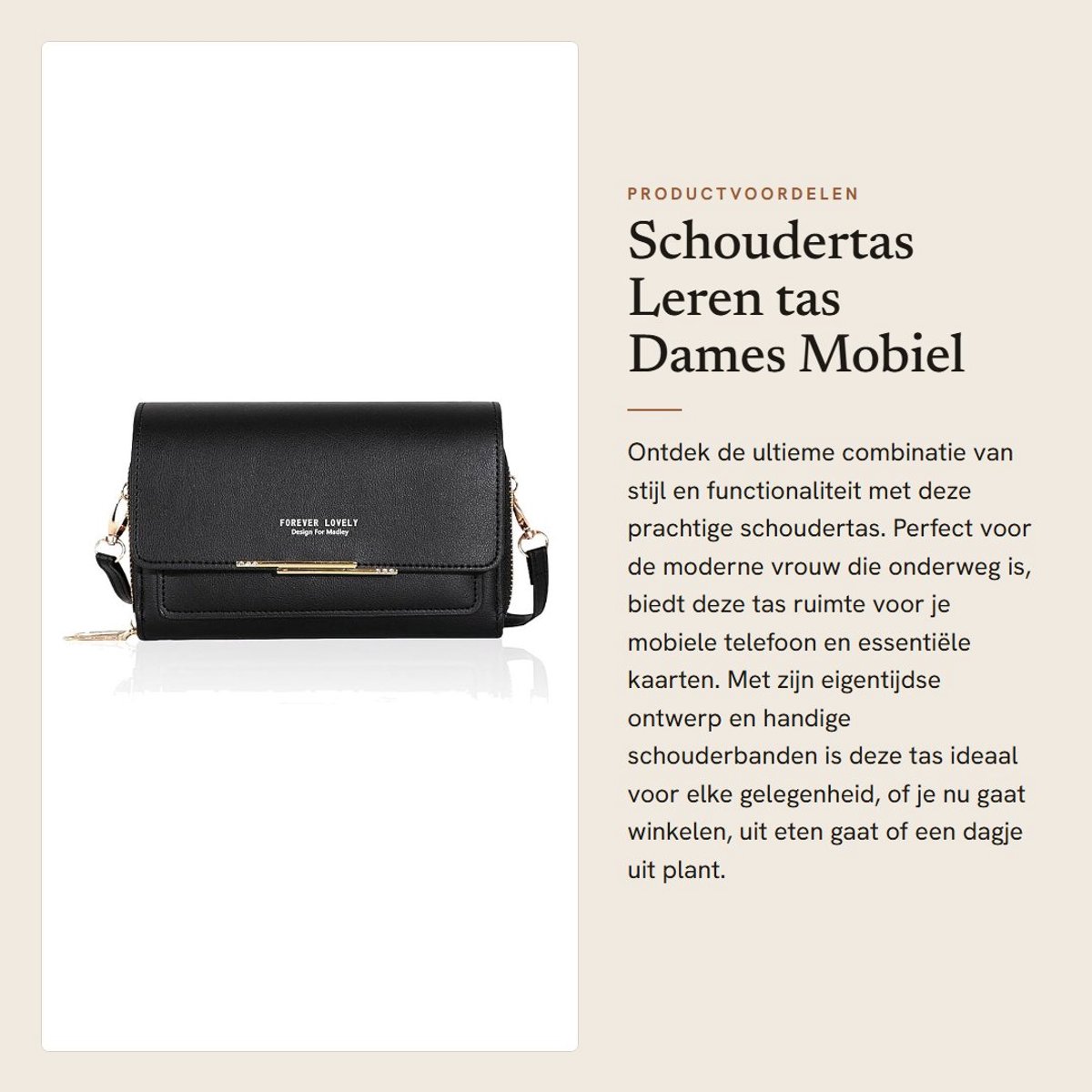 Dailygoods- Schoudertas Dames - Verstelbare Schouderband - PU Leer - Mobiele Telefoonhouder - Compact - Zwart - Antiroest Sluiting - Handtas