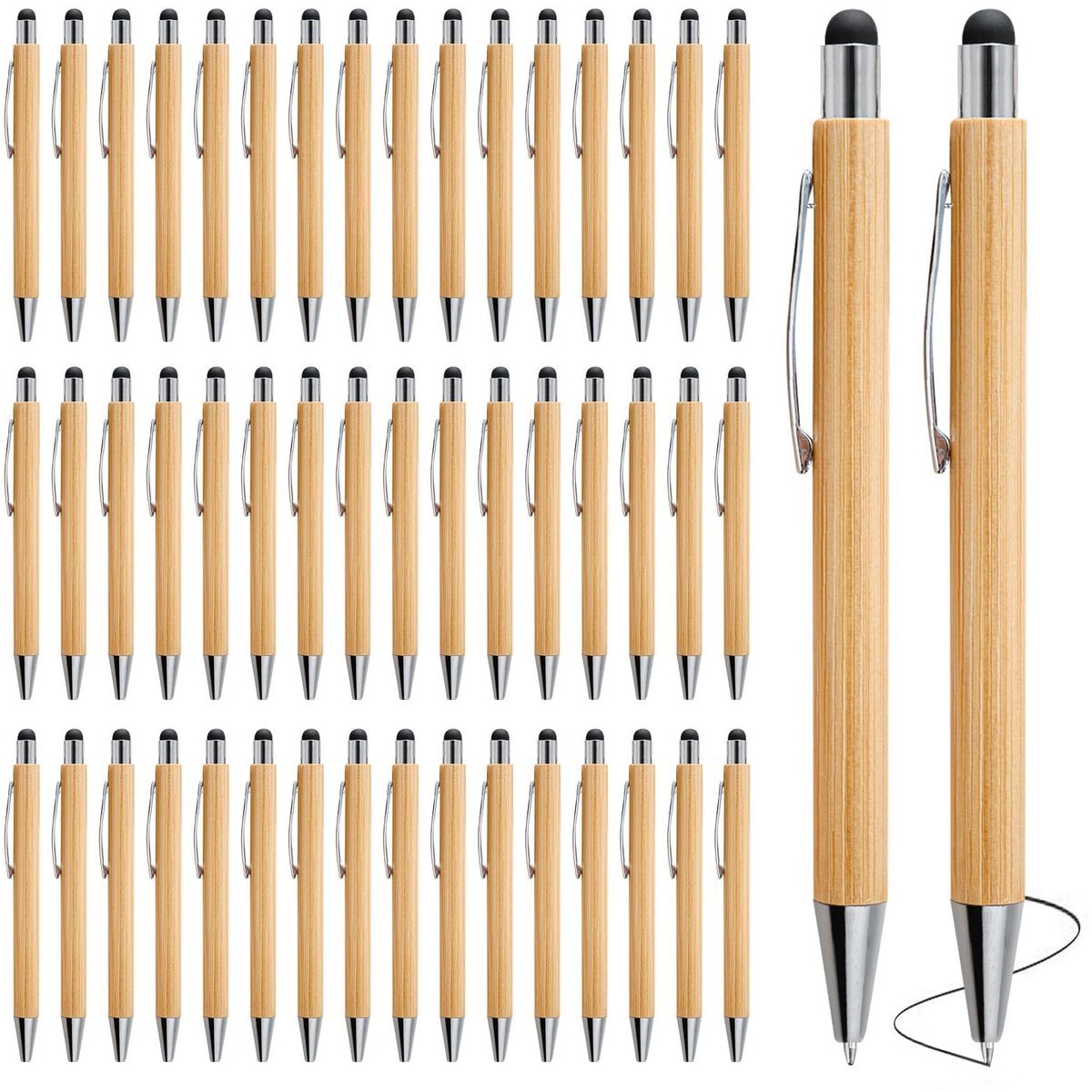 BORDEAG 50-delige Touch Pen Balpen Set, Bamboe Balpen, Druk Balpen, Touch Intrekbare Balpen voor Universele Touch - ShopVlot