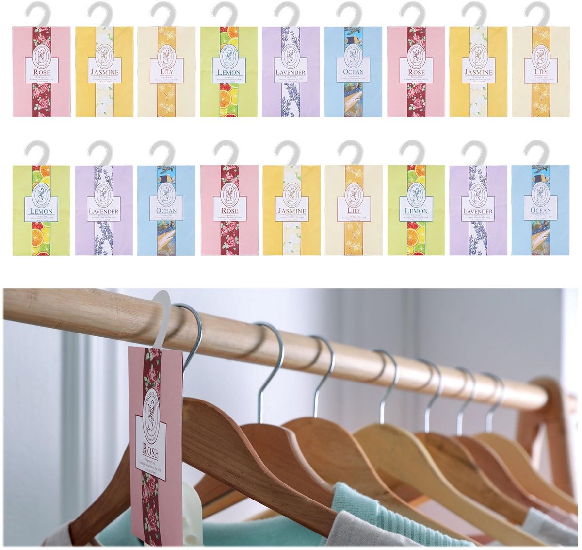 Dailygoods - Kledingkast Aromatherapie - Geurzakjes voor Kledingkasten - Hangende Geur Tas - 18 Stuks - Luchtverfrisser voor Garderobe - Geschikt voor...