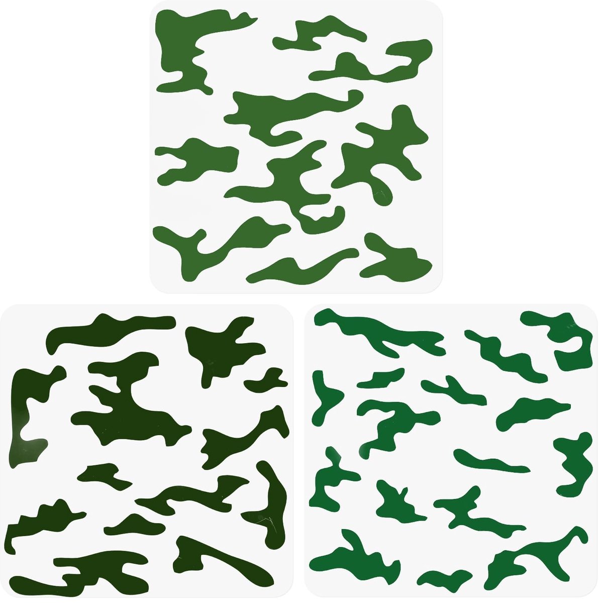 Dailygoods- Verfsjablonen Herbruikbaar - Camo/Sjablonen - 3 Stuks - 30x30cm - PET-Materiaal - Camouflagepatronen