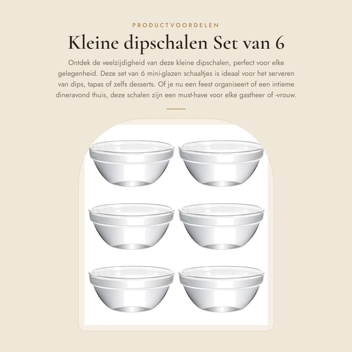 Dailygoods- Dipschalen Set van 6 - Mini-glazen Schaaltjes 7,5 cm - Vaatwasmachinebestendig - Multifunctioneel - Voor Dips/Tapas - Compact Stapelbaar - Kommetjes