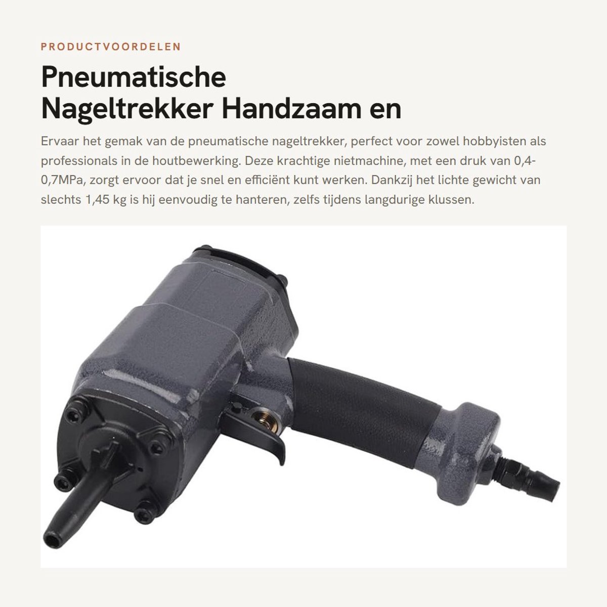 Dailygoods- Nageltrekker Pneumatisch - Nietmachine Voor Houtbewerking - 0,4-0,7MPa - Hoogwaardige Kwaliteit - Snel Nagels Verwijderen