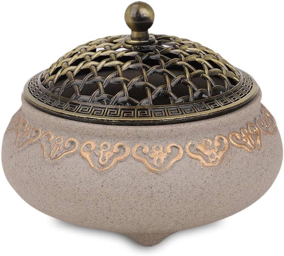 Ronde keramische wierookbrander van porselein met metalen deksel en brandveilige mat voor thuisdecoratie en cadeau-ideeën