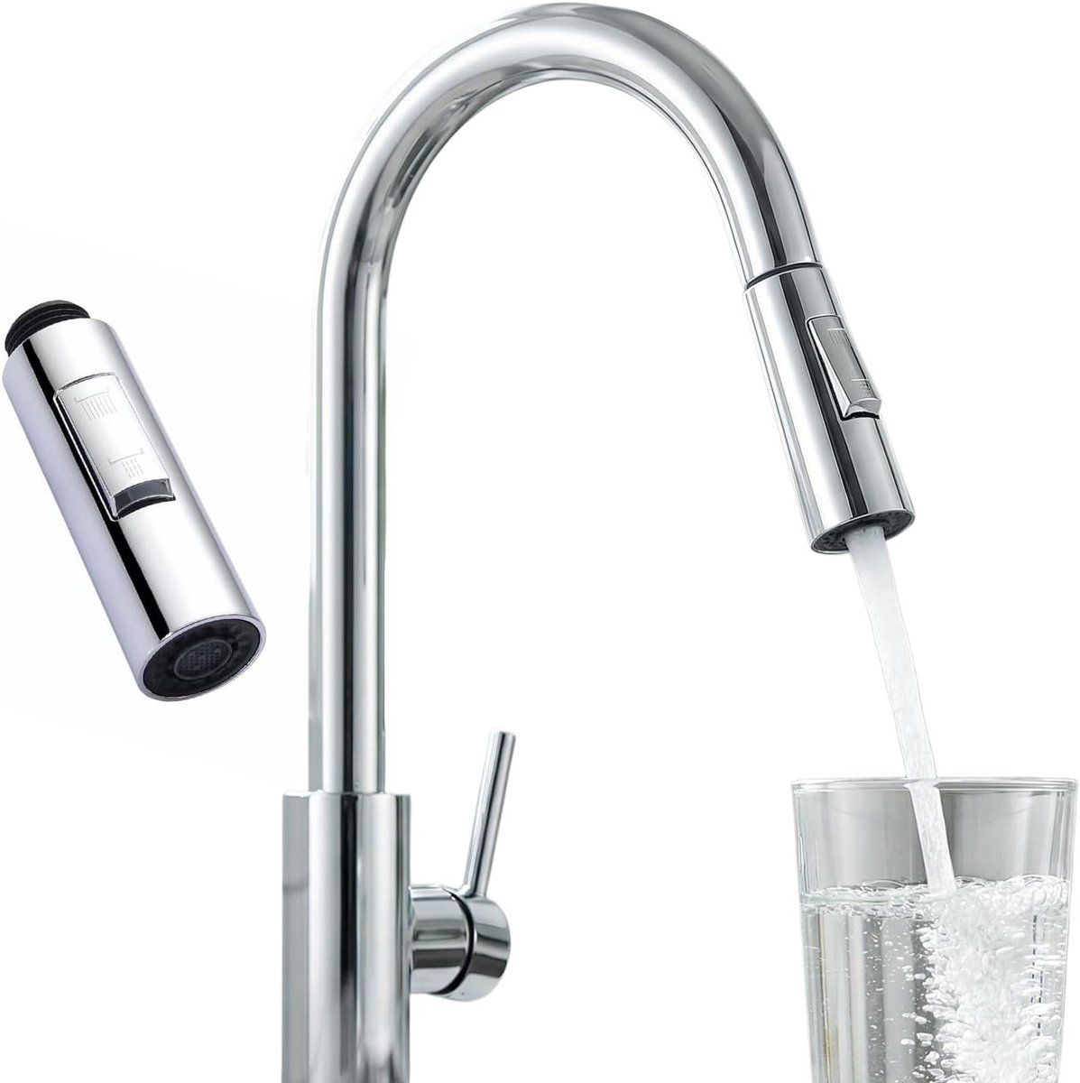 Verlengbare Handdouche voor Keuken- en Badkamerkranen, Universele Vervangdouche, Waterbesparend, Eenvoudig te Installeren, 2 Modi, G1/2 inch Aansluiting, Chroomafwerking