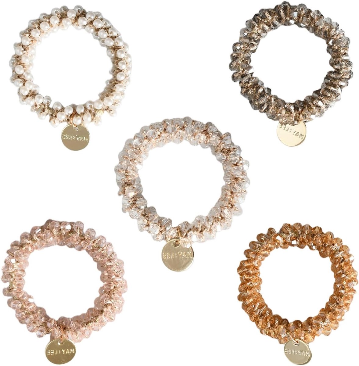 Haarelastiekjes voor dames en meisjes, 5 stuks kristal elastiekjes voor dagelijks gebruik en feestjes, trendy en stijlvol