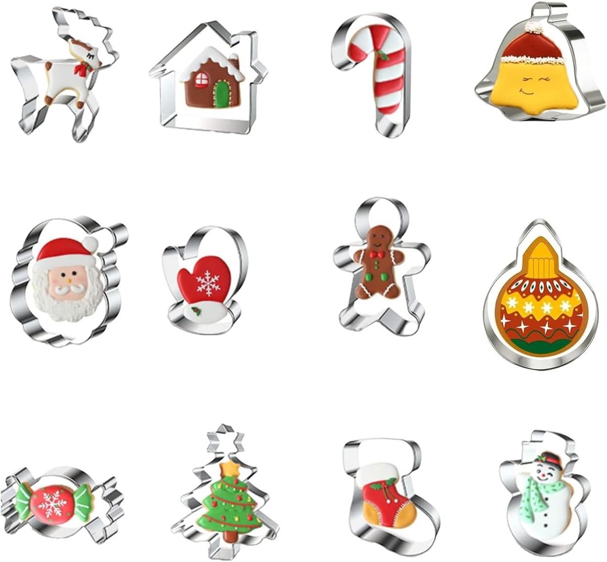 12-delige set kerstkoekjesvormen van roestvrij staal voor het bakken en decoreren van koekjes en taarten