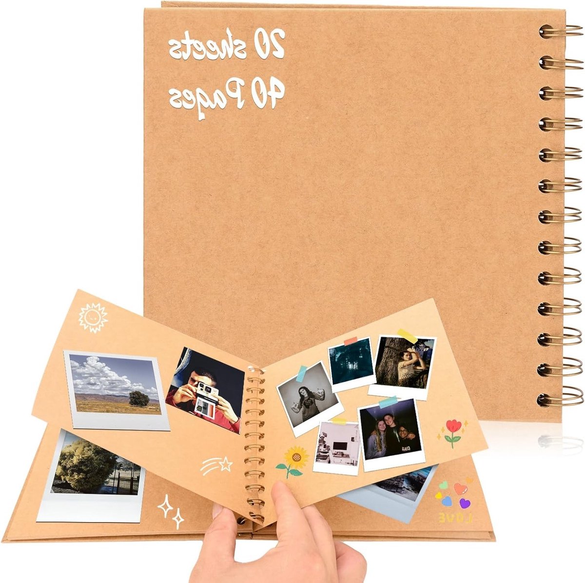 DIY Fotoalbum met 20 Bladen, Scrapbook en Ringband, 17 x 17 cm, Perfect als Cadeau voor Verjaardag, Afstuderen of Valentijnsdag