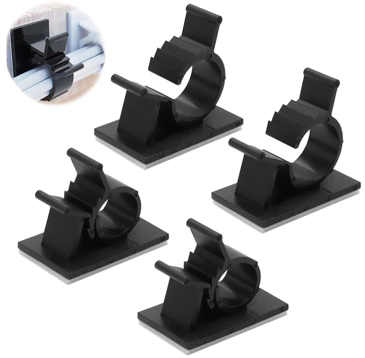 Set van 60 Zelfklevende Kabelclips - Verstelbare Kabelbeheer Clips van Zwart Nylon - Multifunctionele en Herbruikbare Oplossing voor Kabelorganisatie en -beheer