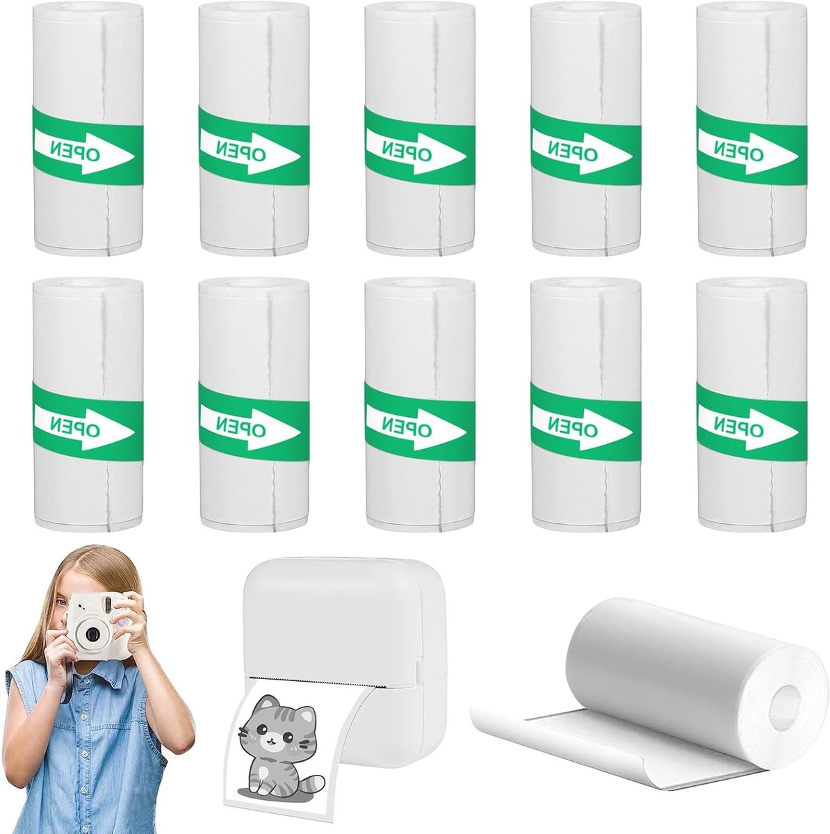 10 rollen thermisch papier voor kinderen, zelfklevend mini thermisch papier voor mobiele foto-printer, ideaal voor knutselen en creatief gebruik