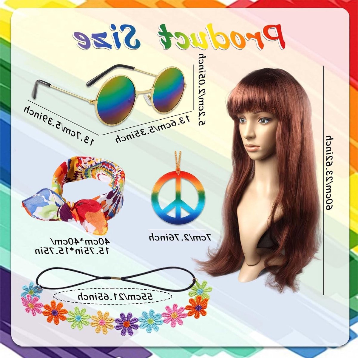 Vintage accessoires voor vrouwen - 60s hippie outfit - carnaval kostuums met hippie jurk en retro accessoires uit de jaren 70