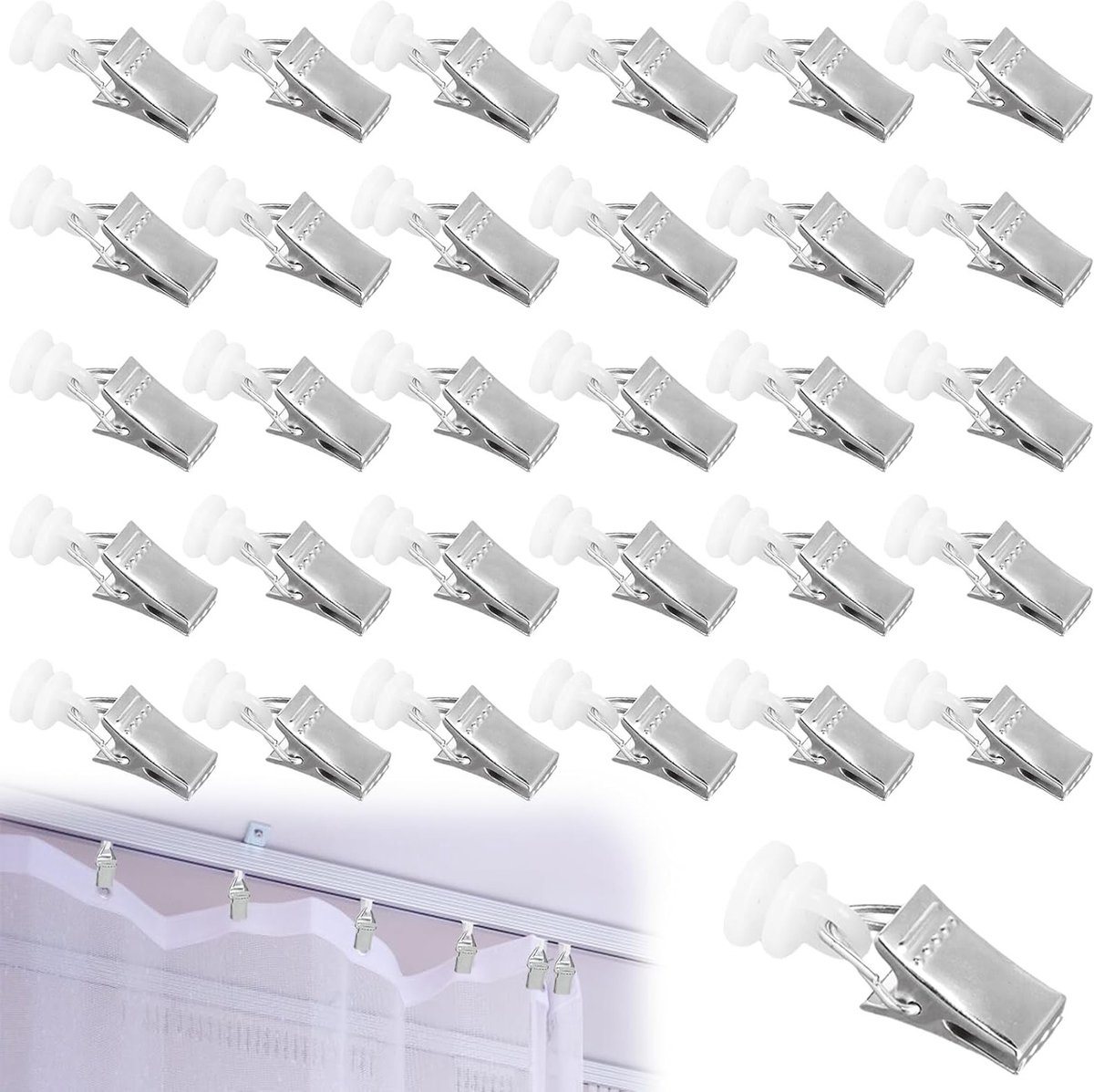 SnelShoppen - T-Glider 30 Stuks Gordijnclips met Wielen - Metalen Gordijnwielen voor Douchegordijn, Deurgordijn, Caravan - Duurzaam en Betrouwbaar